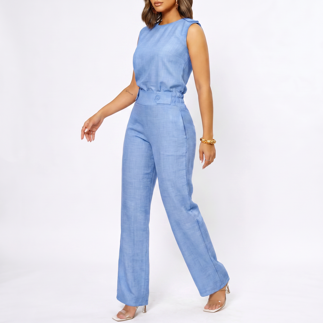 Women’s Sleeveless Top and Wide Leg Pants Two Piece Set with High Waist Fit-Vyana Collective