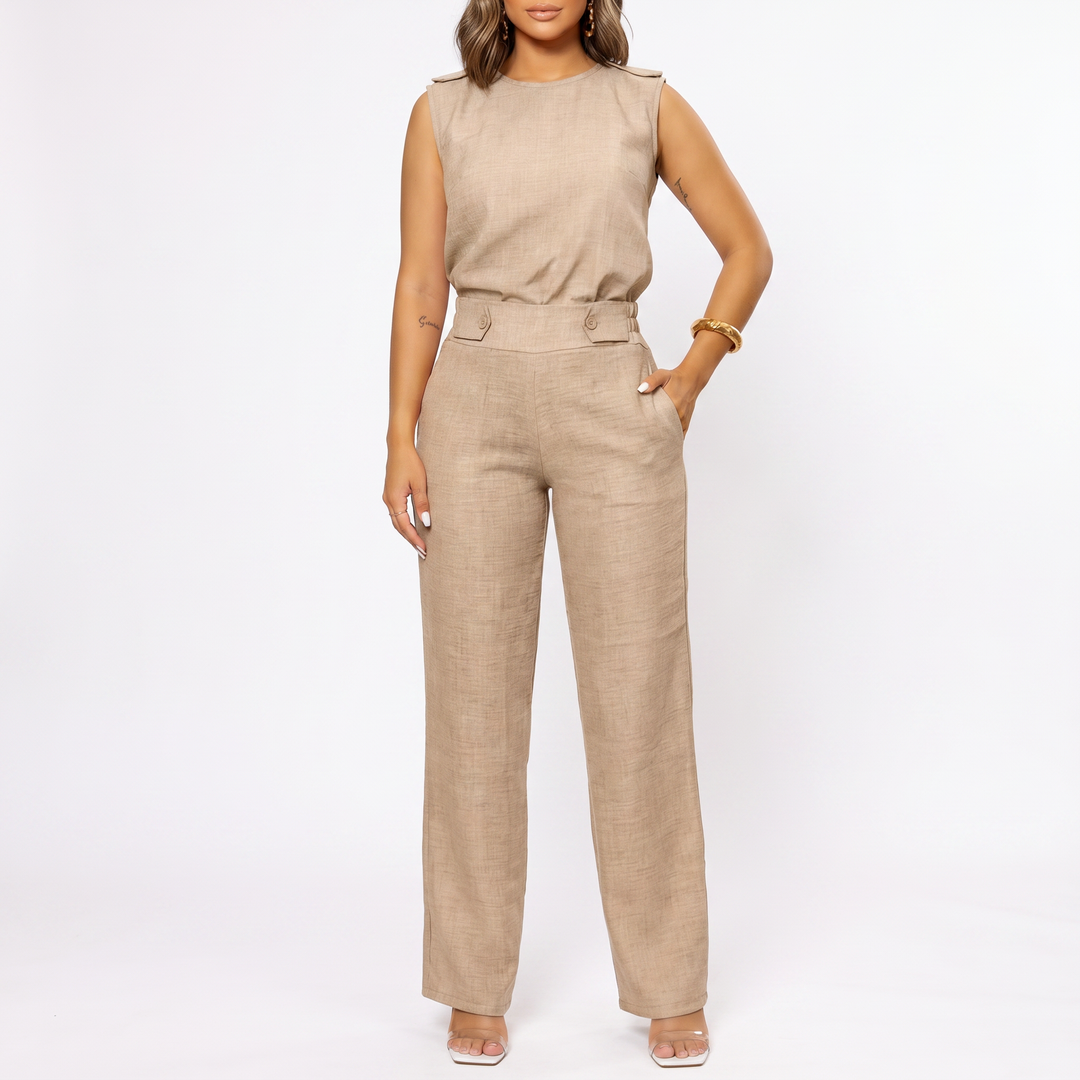 Women’s Sleeveless Top and Wide Leg Pants Two Piece Set with High Waist Fit-Vyana Collective