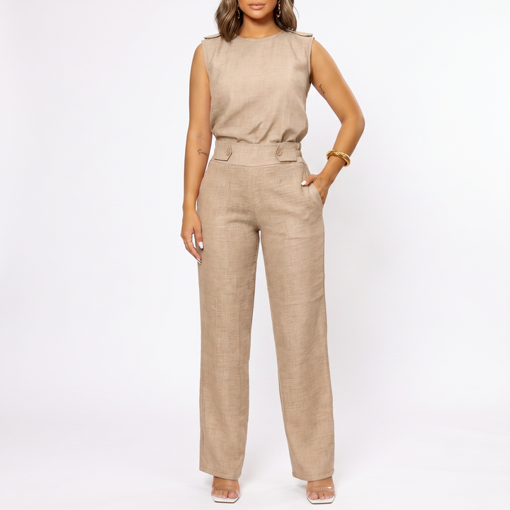 Women’s Sleeveless Top and Wide Leg Pants Two Piece Set with High Waist Fit-Vyana Collective