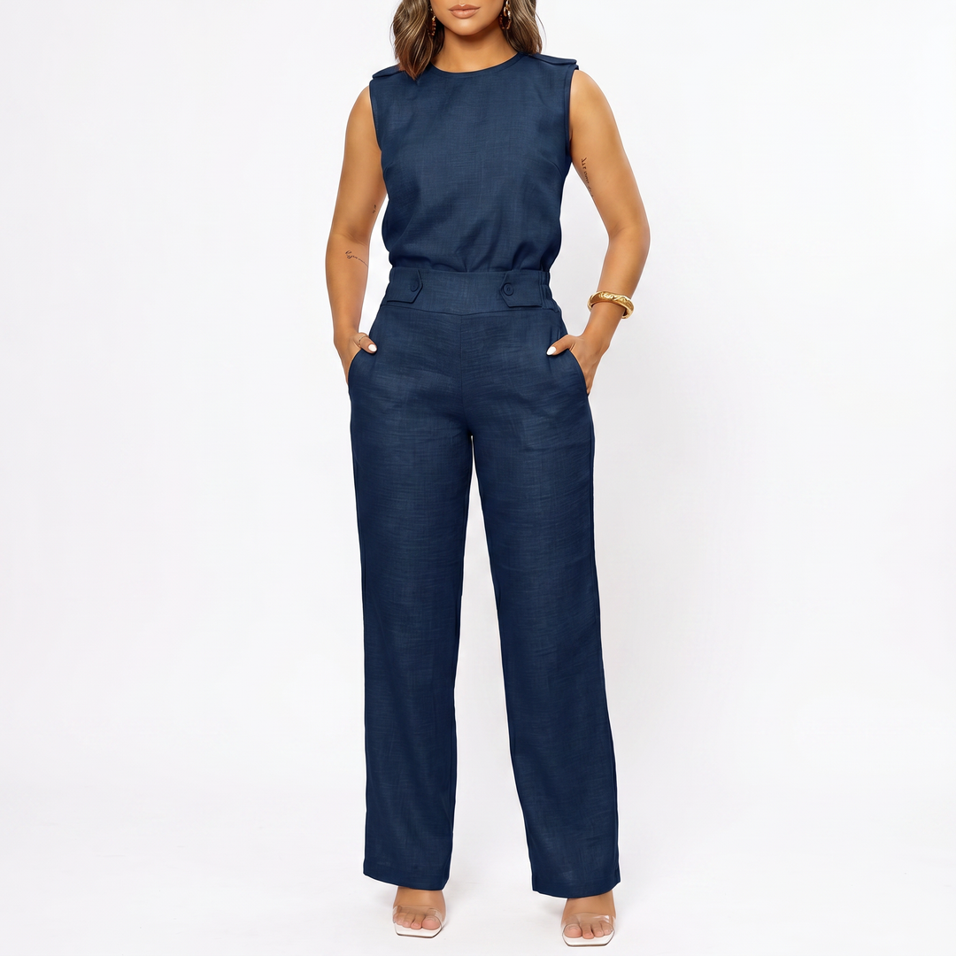 Women’s Sleeveless Top and Wide Leg Pants Two Piece Set with High Waist Fit-Vyana Collective