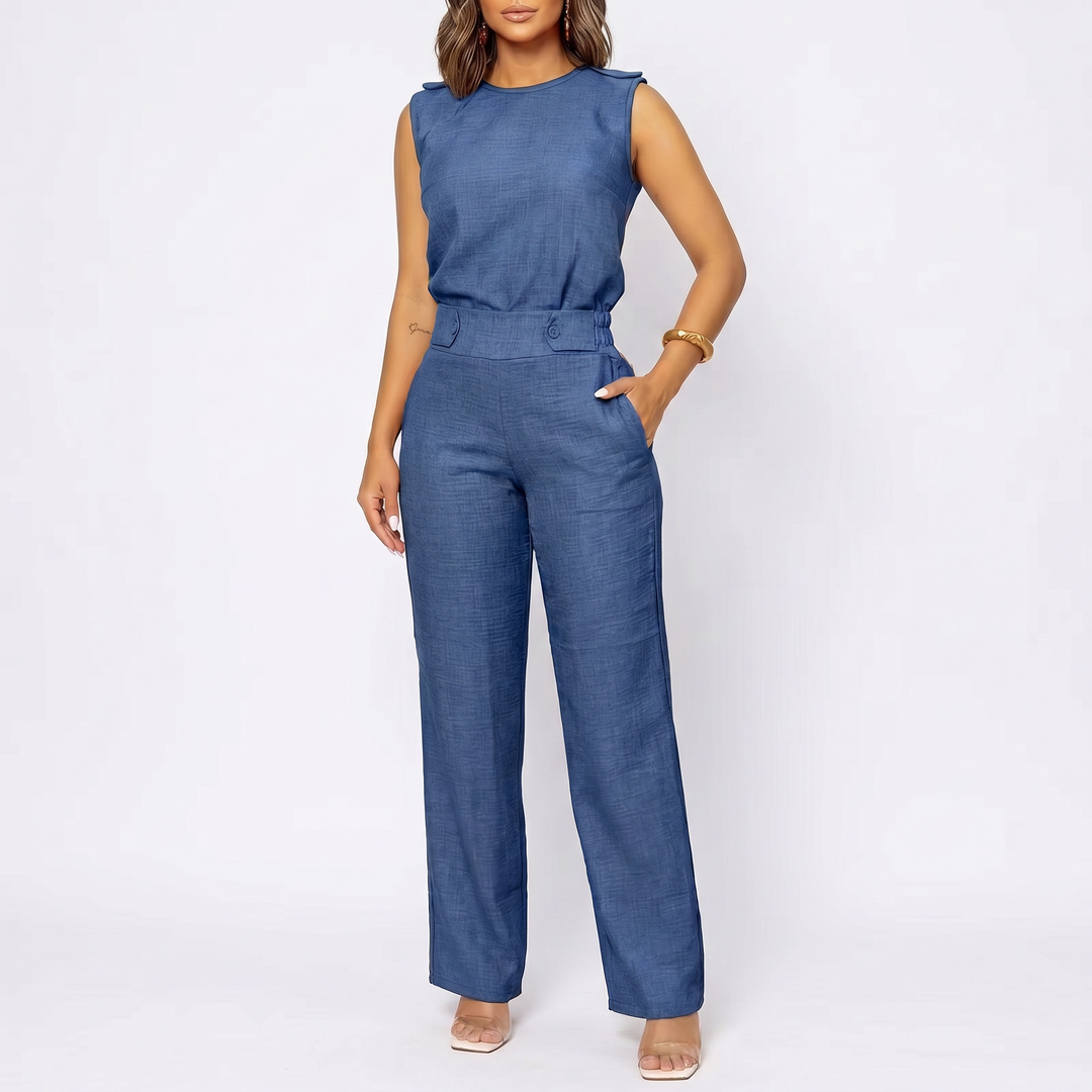 Women’s Sleeveless Top and Wide Leg Pants Two Piece Set with High Waist Fit-Vyana Collective
