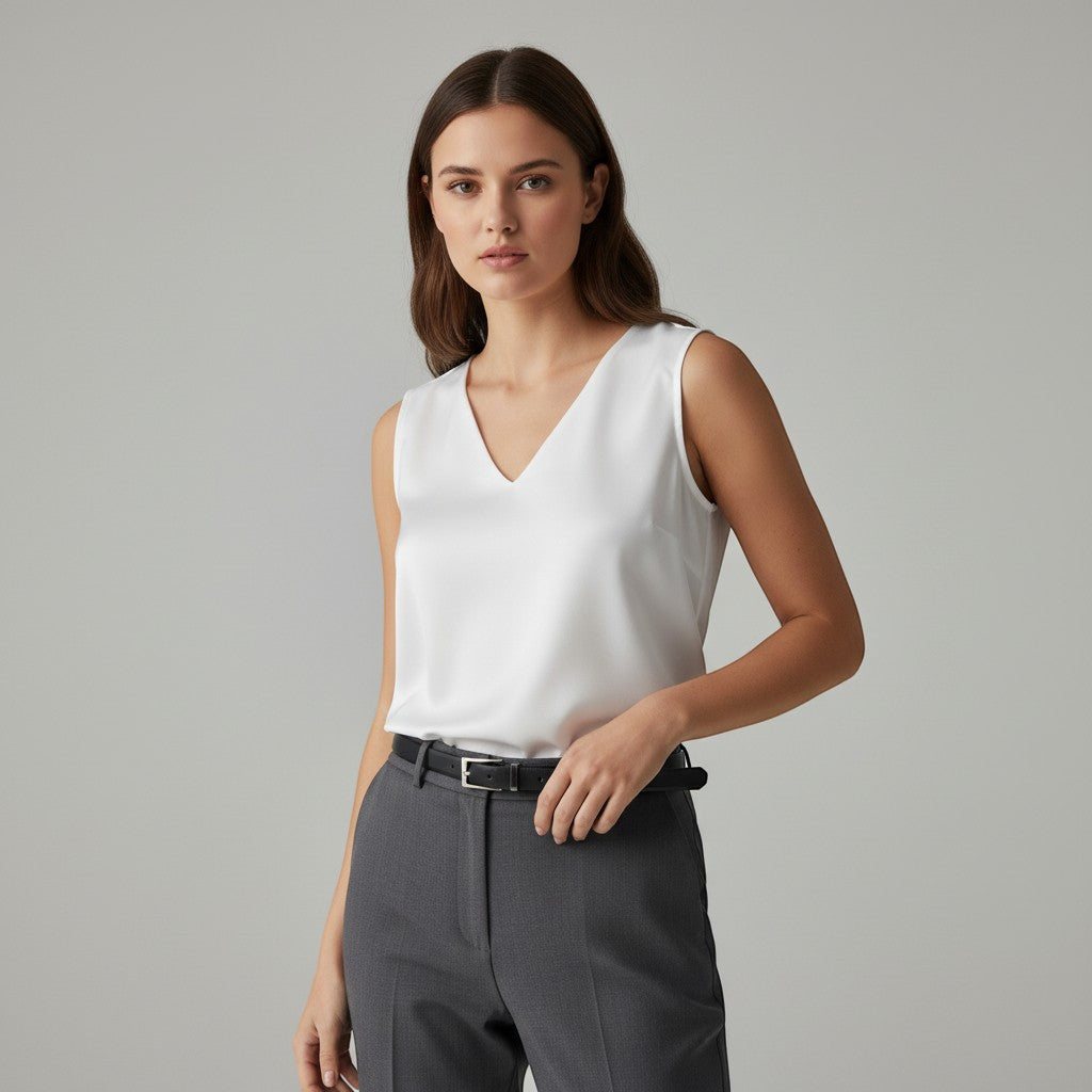Women's Sleeveless V-Neck Blouse-Vyana Collective
