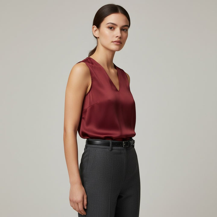 Women's Sleeveless V-Neck Blouse-Vyana Collective