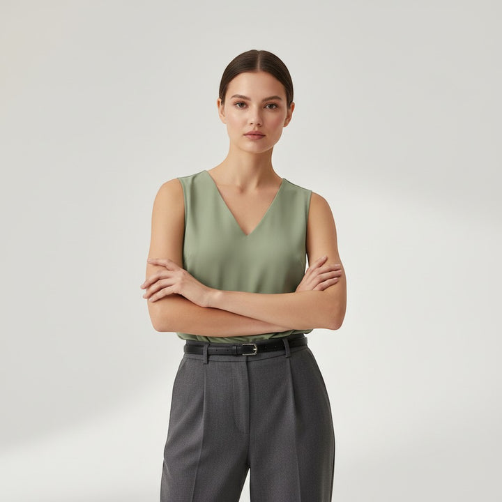 Women's Sleeveless V-Neck Blouse-Vyana Collective