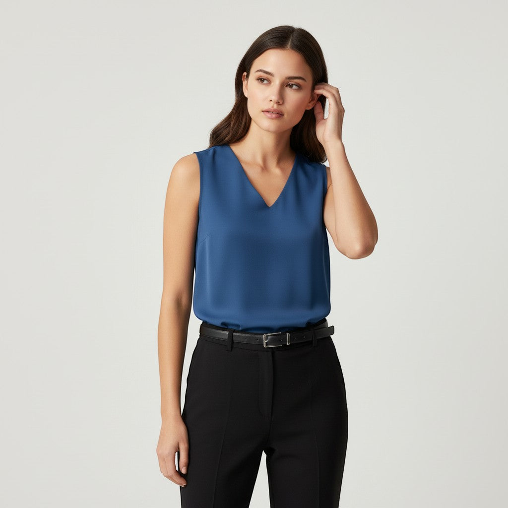 Women's Sleeveless V-Neck Blouse-Vyana Collective