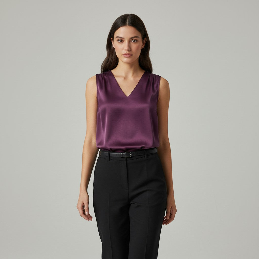 Women's Sleeveless V-Neck Blouse-Vyana Collective