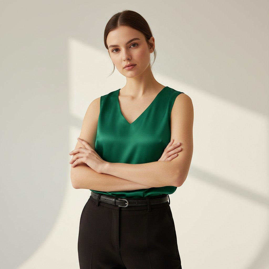 Women's Sleeveless V-Neck Blouse-Vyana Collective