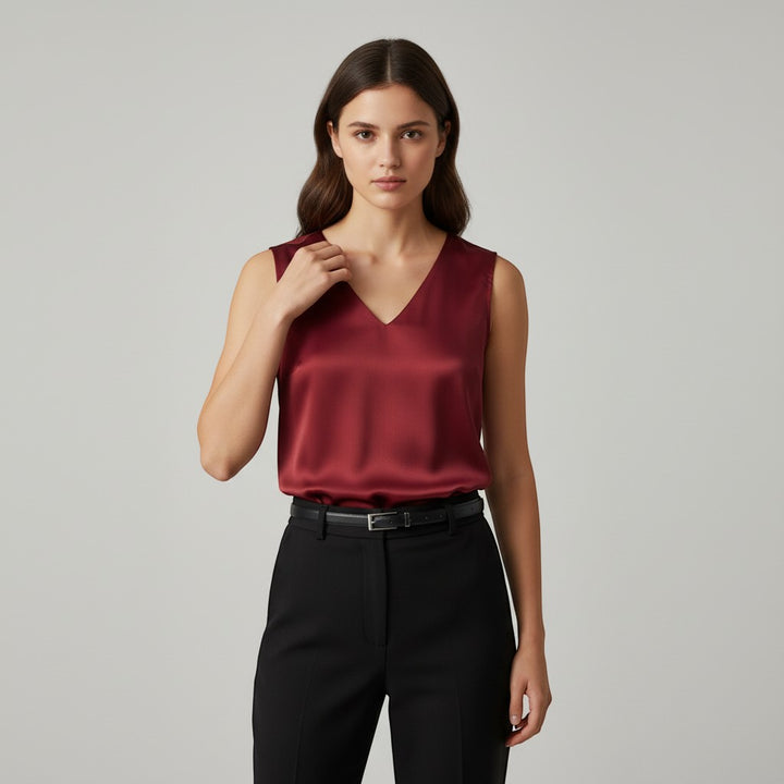 Women's Sleeveless V-Neck Blouse-Vyana Collective