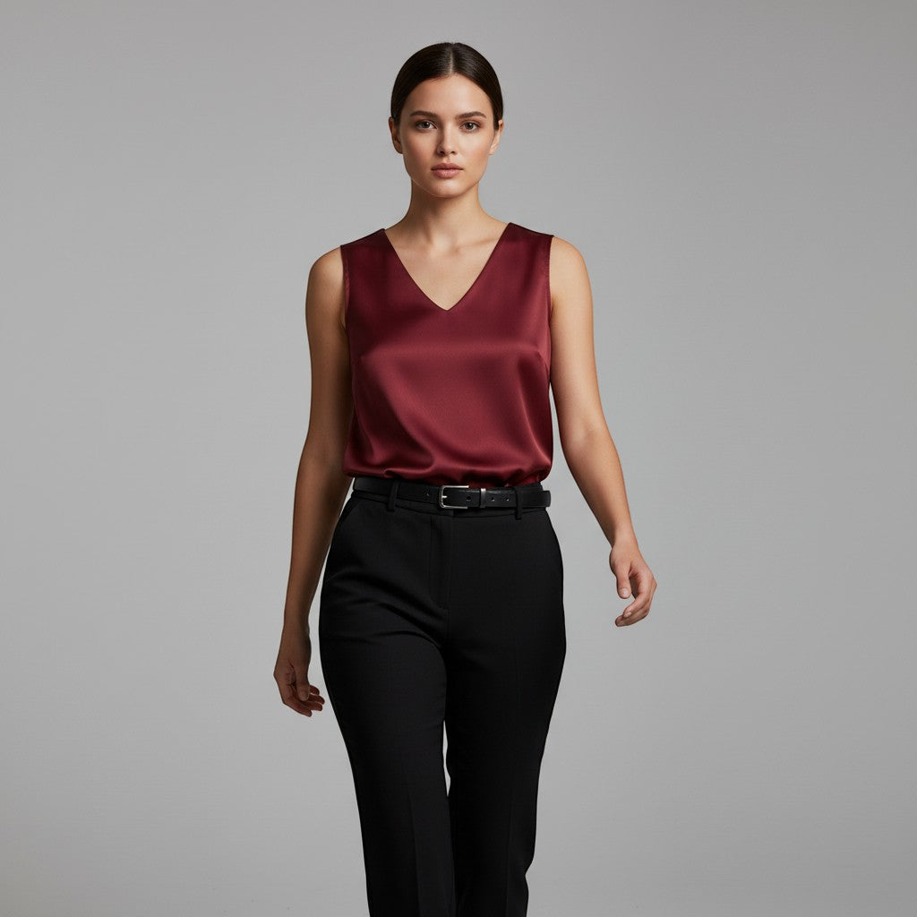 Women's Sleeveless V-Neck Blouse-Vyana Collective
