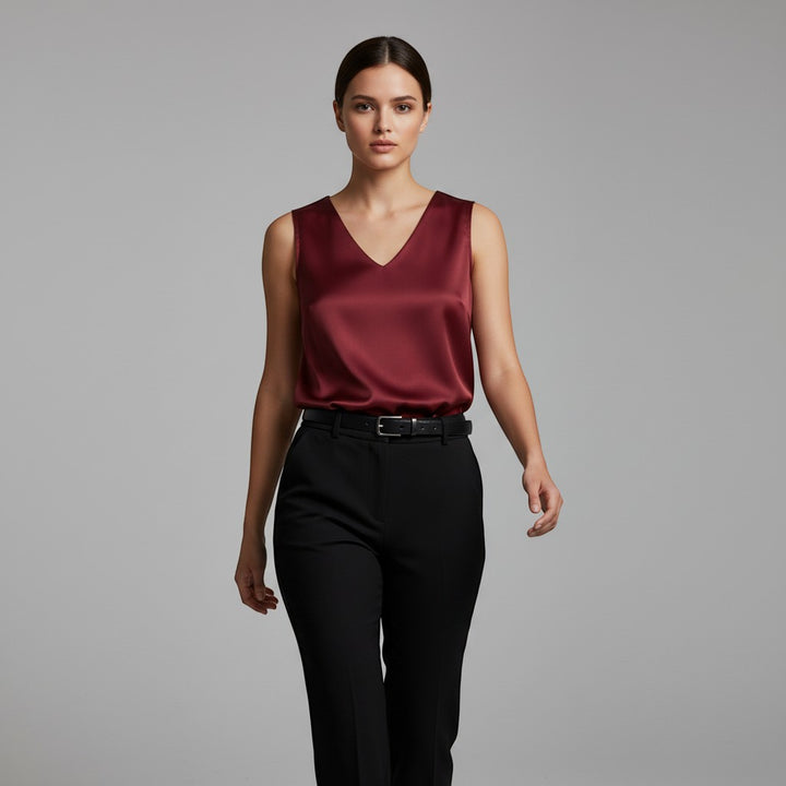 Women's Sleeveless V-Neck Blouse-Vyana Collective