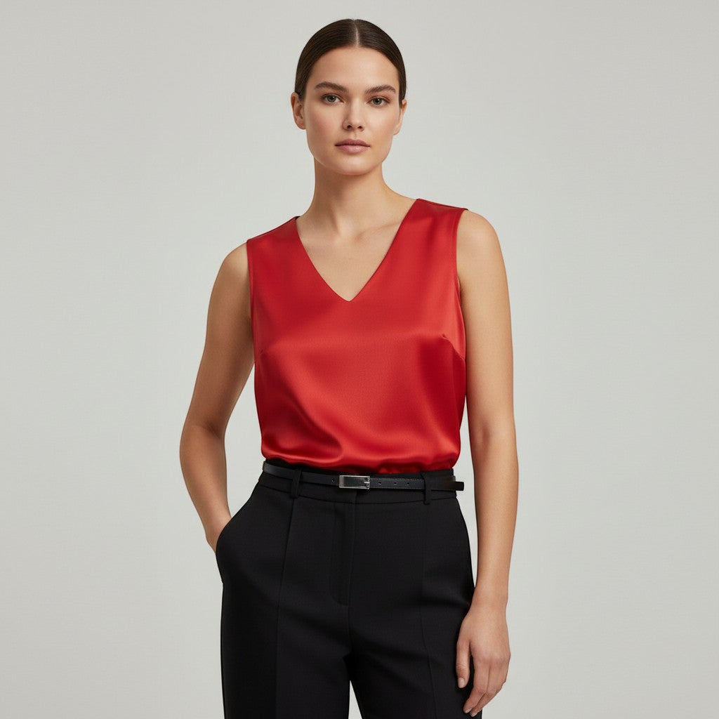 Women's Sleeveless V-Neck Blouse-Vyana Collective
