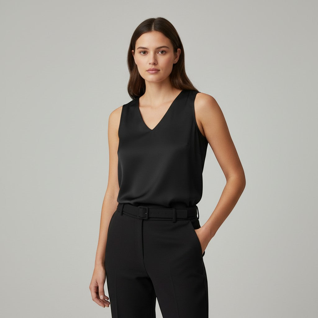 Women's Sleeveless V-Neck Blouse-Vyana Collective