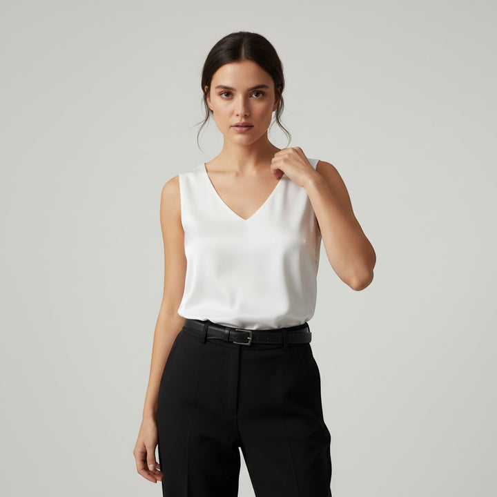 Women's Sleeveless V-Neck Blouse-Vyana Collective