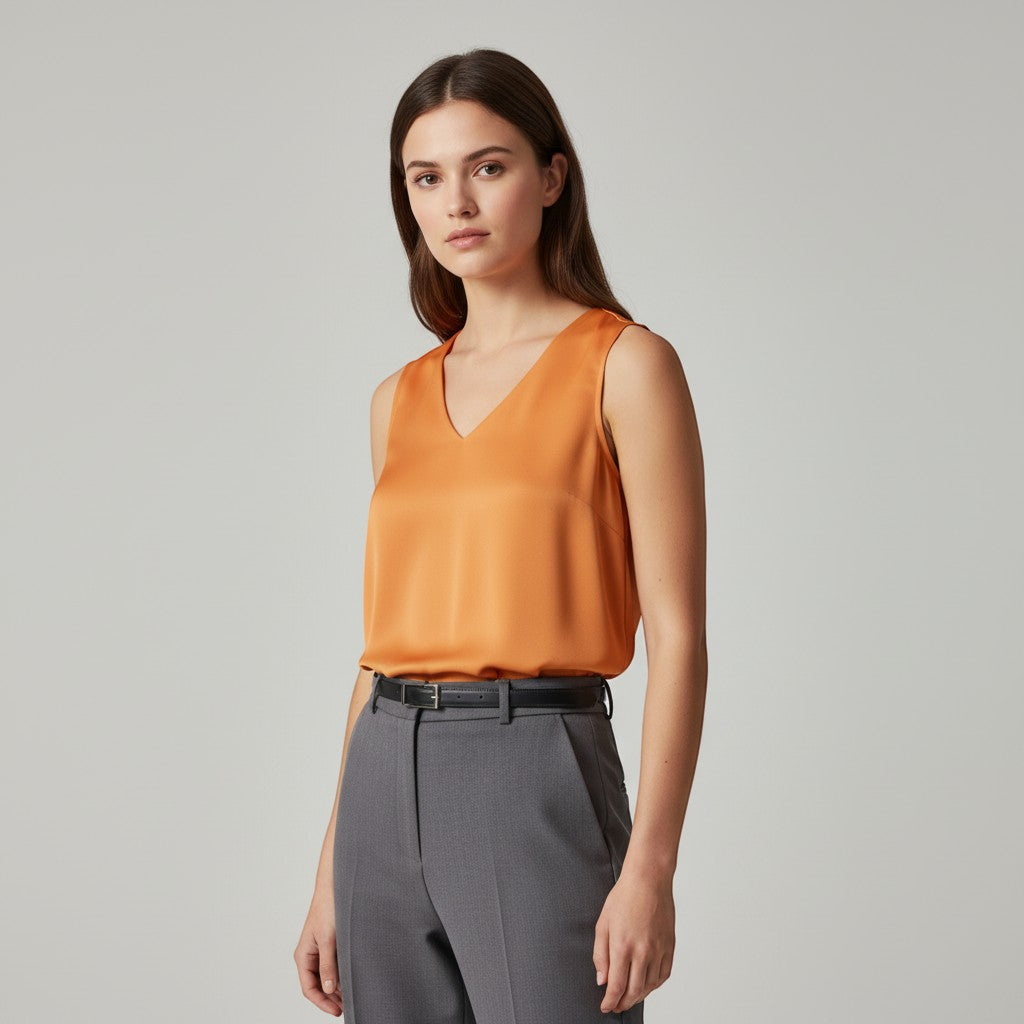 Women's Sleeveless V-Neck Blouse-Vyana Collective