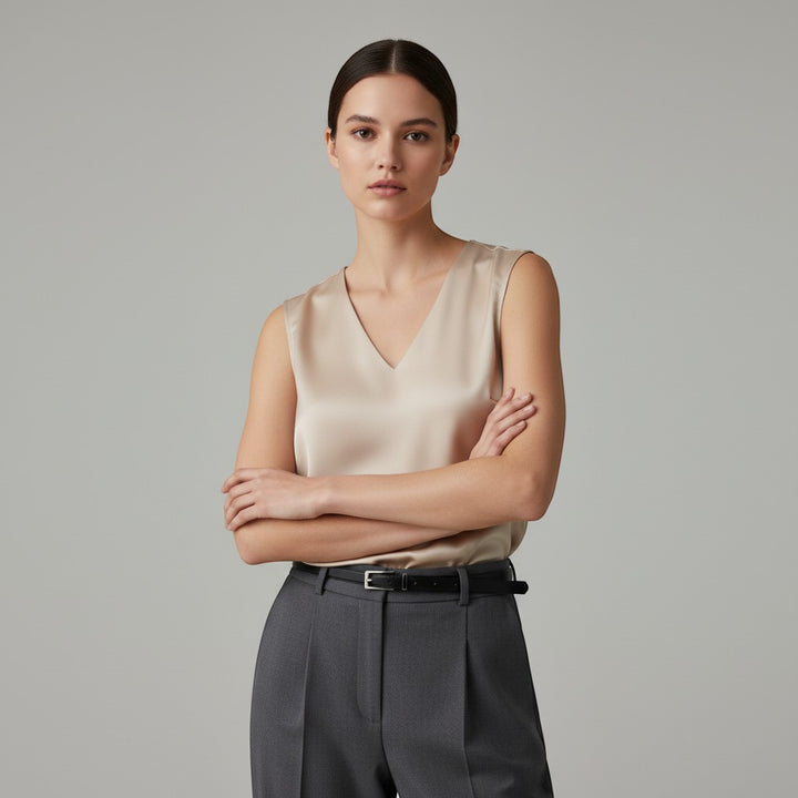 Women's Sleeveless V-Neck Blouse-Vyana Collective