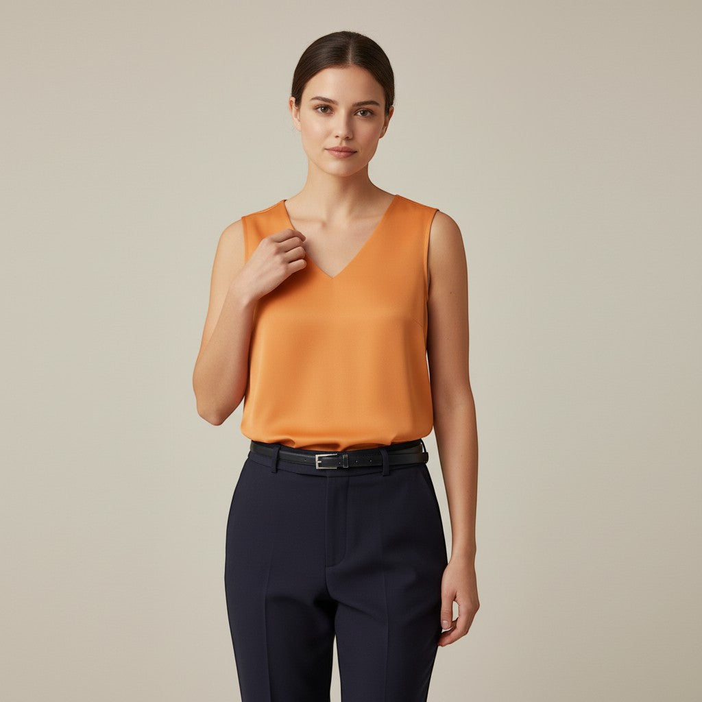 Women's Sleeveless V-Neck Blouse-Vyana Collective