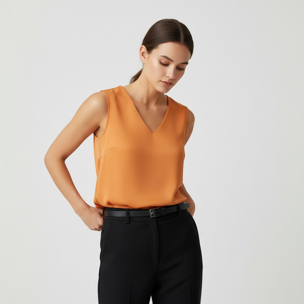 Women's Sleeveless V-Neck Blouse-Vyana Collective
