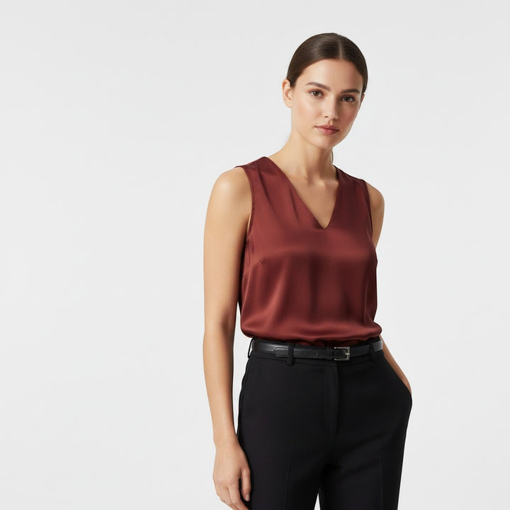 Women's Sleeveless V-Neck Blouse-Vyana Collective
