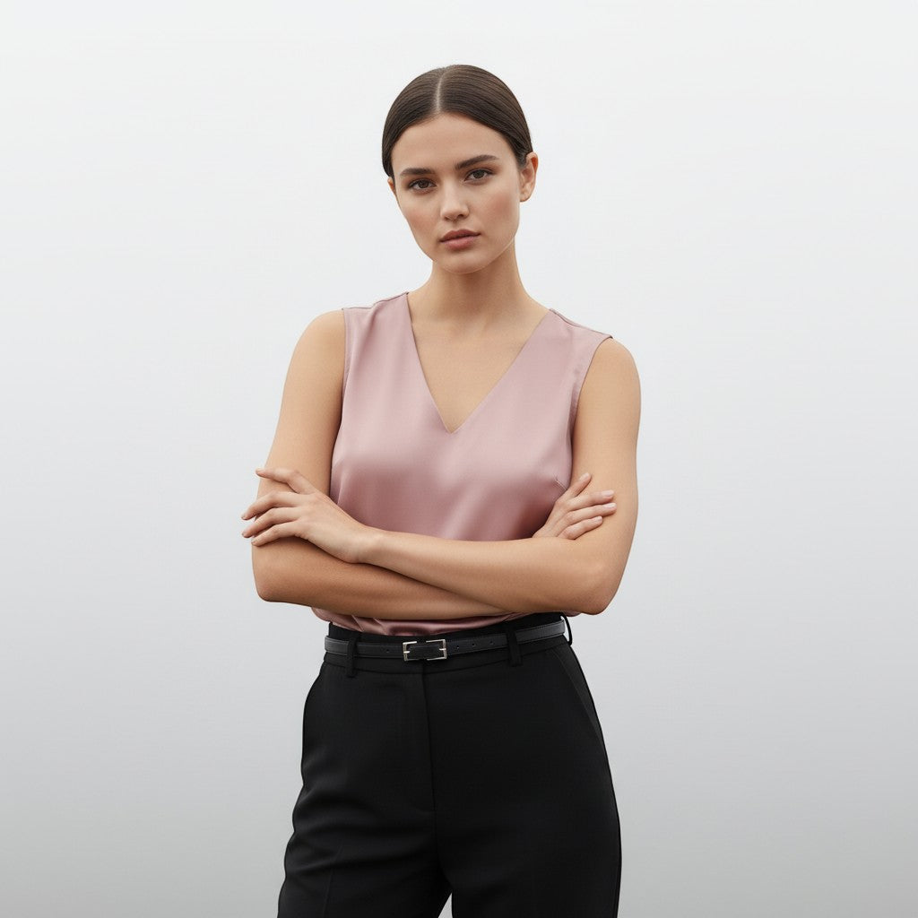 Women's Sleeveless V-Neck Blouse-Vyana Collective