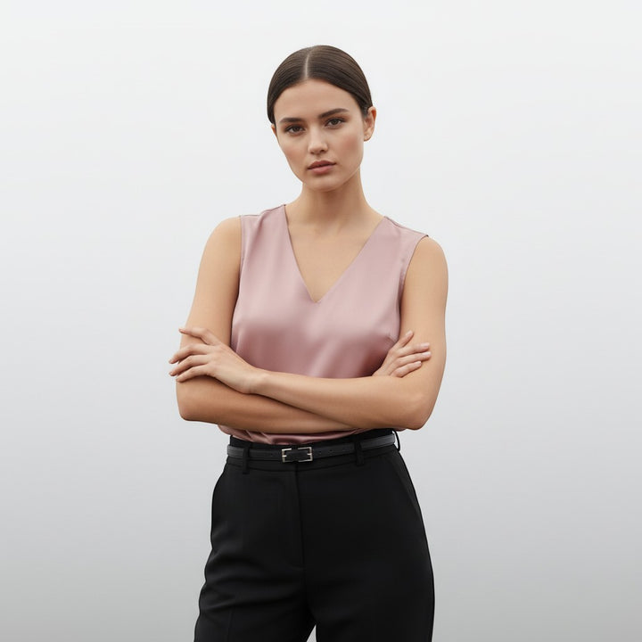 Women's Sleeveless V-Neck Blouse-Vyana Collective