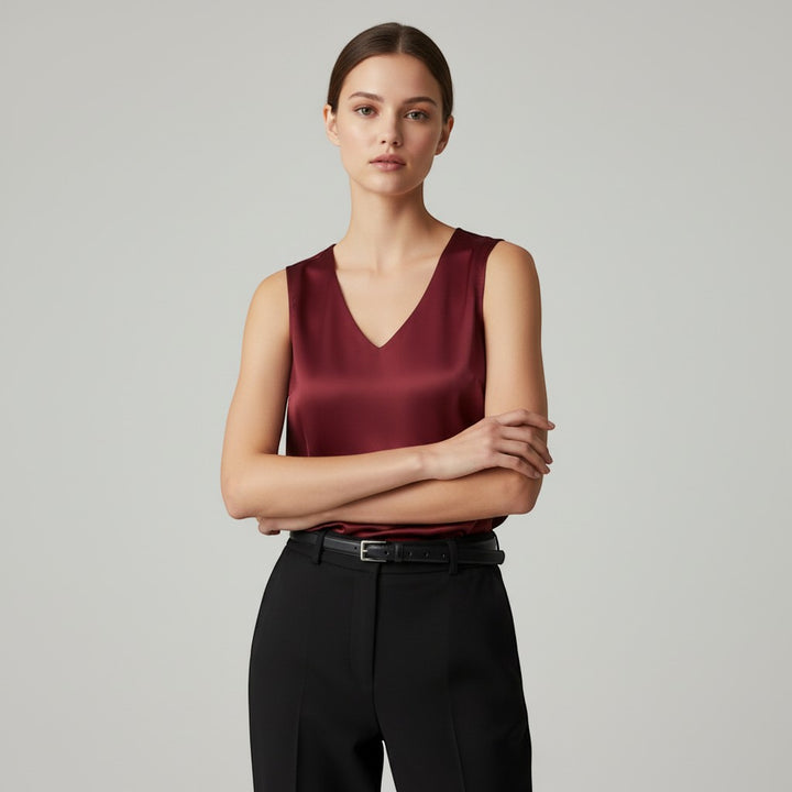 Women's Sleeveless V-Neck Blouse-Vyana Collective