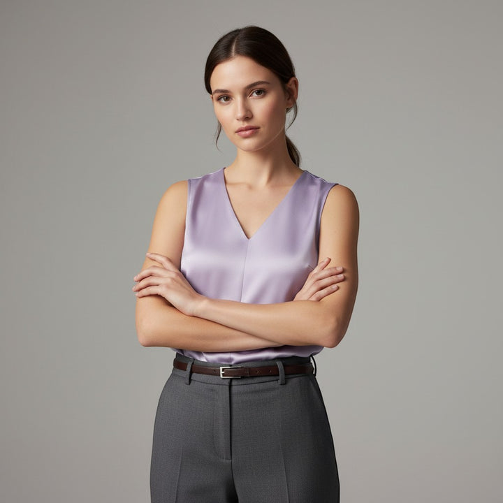 Women's Sleeveless V-Neck Blouse-Vyana Collective