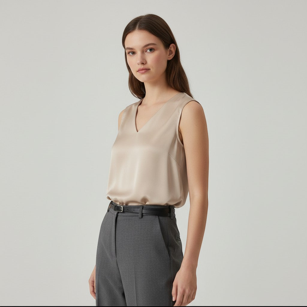 Women's Sleeveless V-Neck Blouse-Vyana Collective