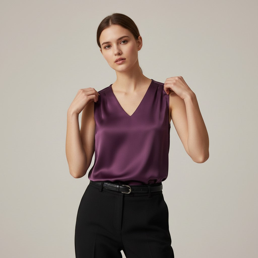 Women's Sleeveless V-Neck Blouse-Vyana Collective