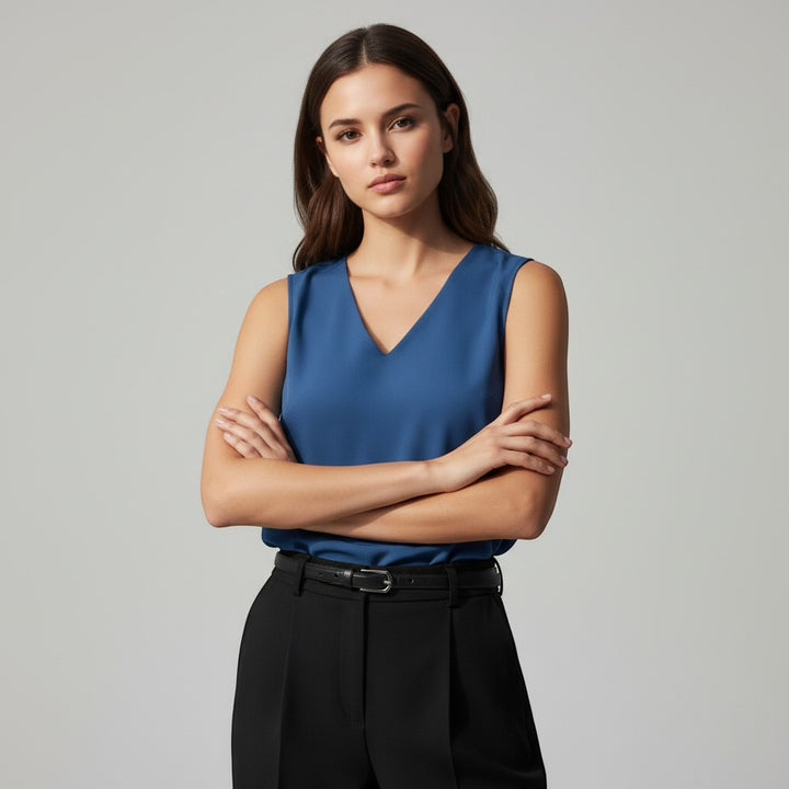 Women's Sleeveless V-Neck Blouse-Vyana Collective