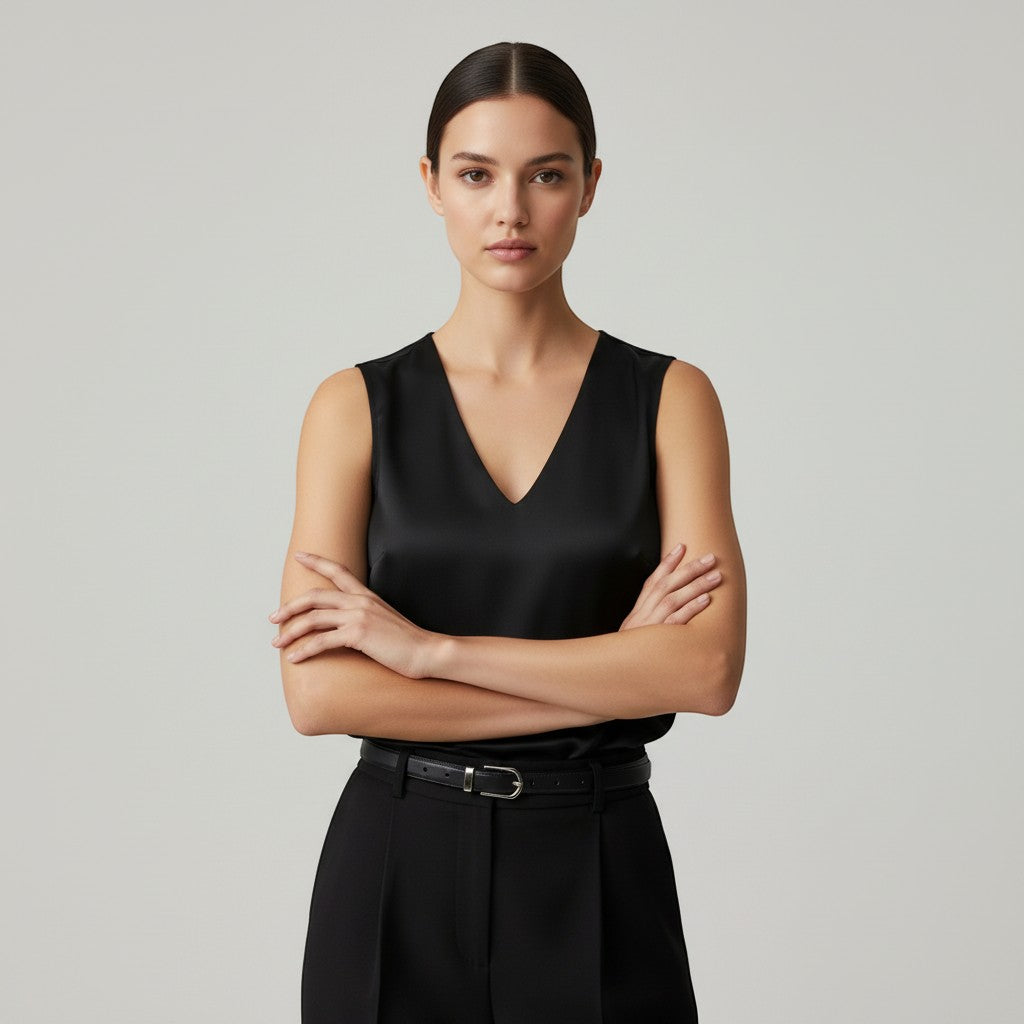 Women's Sleeveless V-Neck Blouse-Vyana Collective