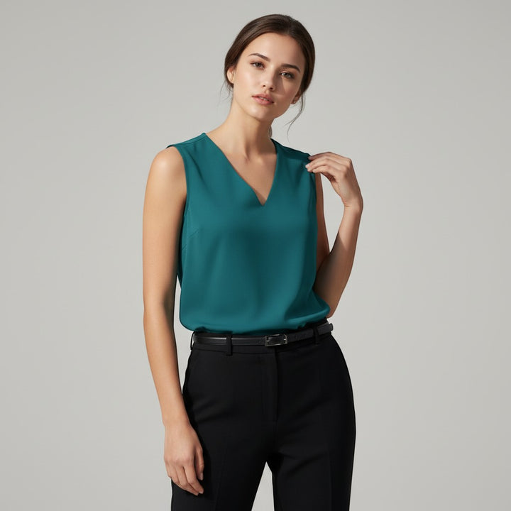 Women's Sleeveless V-Neck Blouse-Vyana Collective