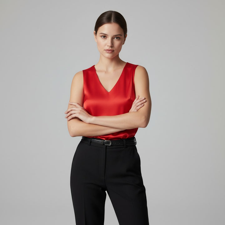 Women's Sleeveless V-Neck Blouse-Vyana Collective