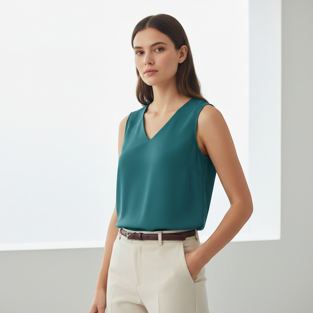 Women's Sleeveless V-Neck Blouse-Vyana Collective