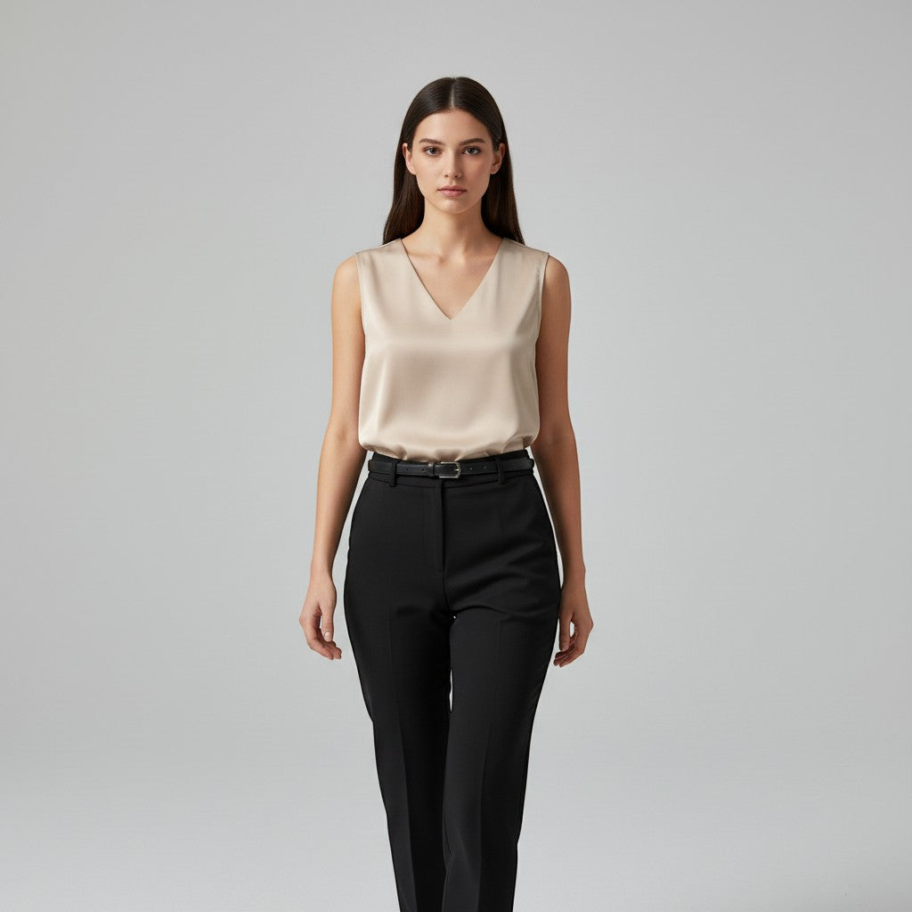 Women's Sleeveless V-Neck Blouse-Vyana Collective