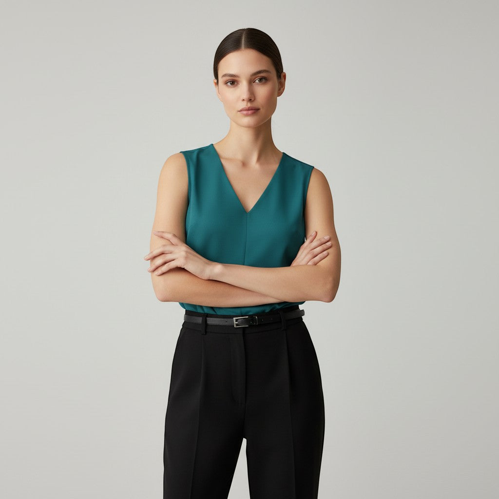 Women's Sleeveless V-Neck Blouse-Vyana Collective