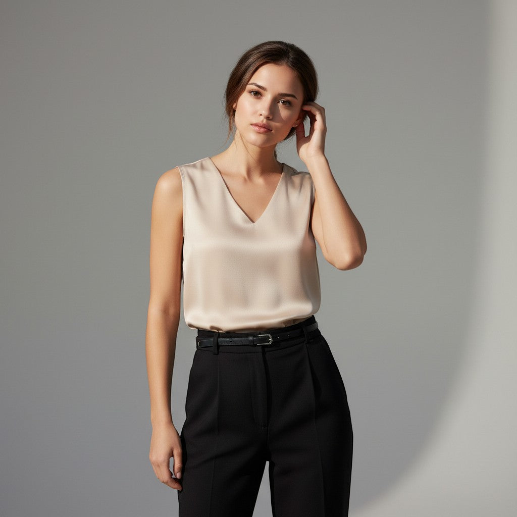 Women's Sleeveless V-Neck Blouse-Vyana Collective