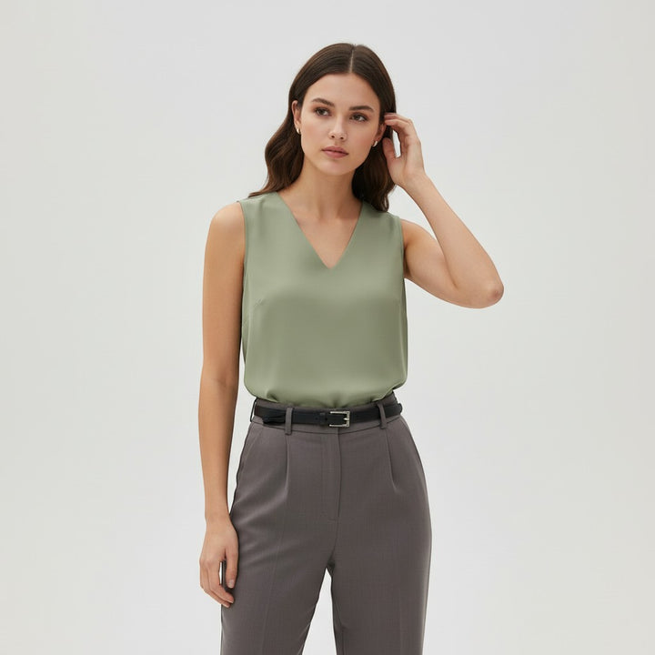 Women's Sleeveless V-Neck Blouse-Vyana Collective