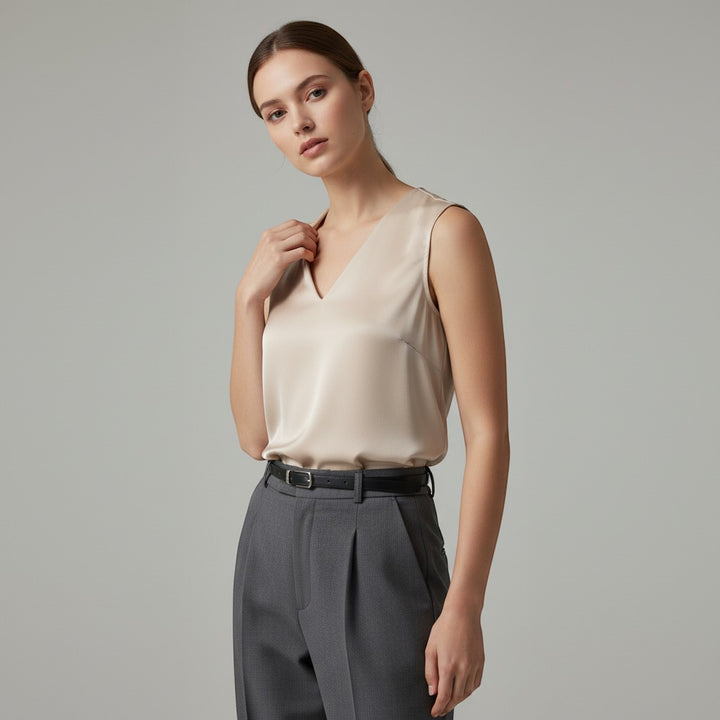 Women's Sleeveless V-Neck Blouse-Vyana Collective