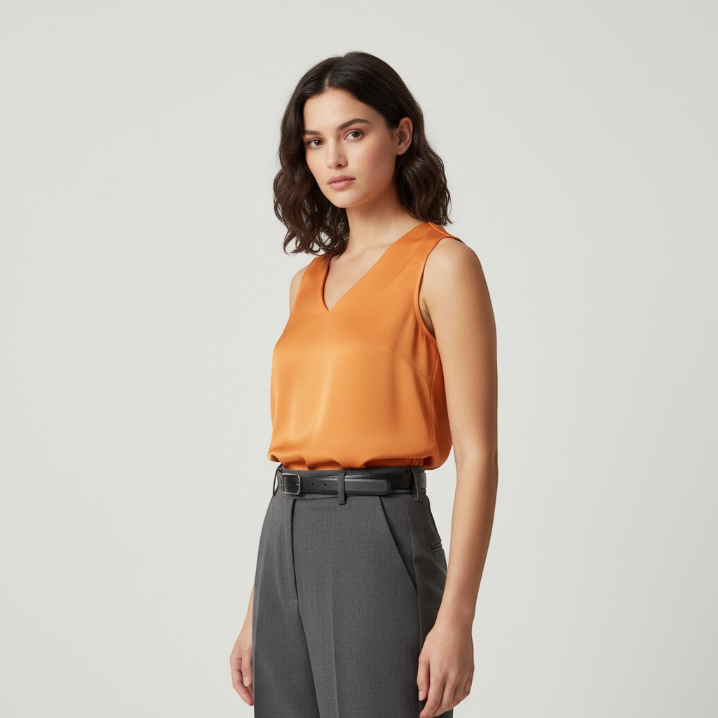 Women's Sleeveless V-Neck Blouse-Vyana Collective