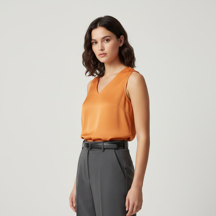 Women's Sleeveless V-Neck Blouse-Vyana Collective