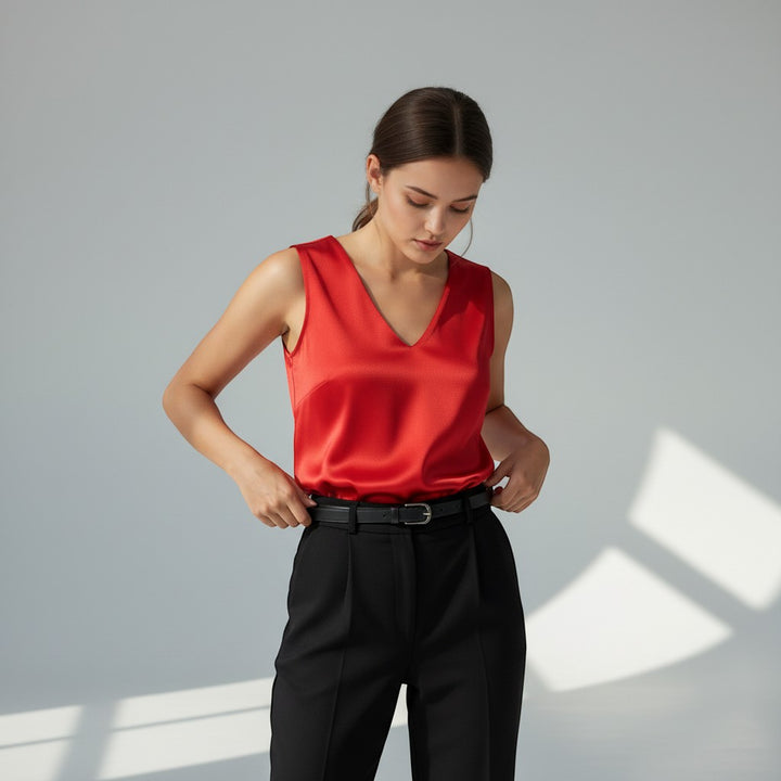 Women's Sleeveless V-Neck Blouse-Vyana Collective