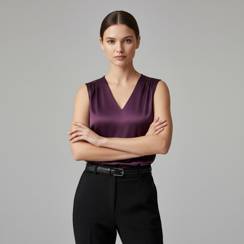 Women's Sleeveless V-Neck Blouse-Vyana Collective