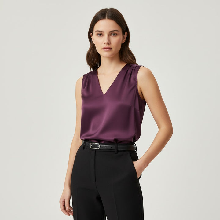 Women's Sleeveless V-Neck Blouse-Vyana Collective