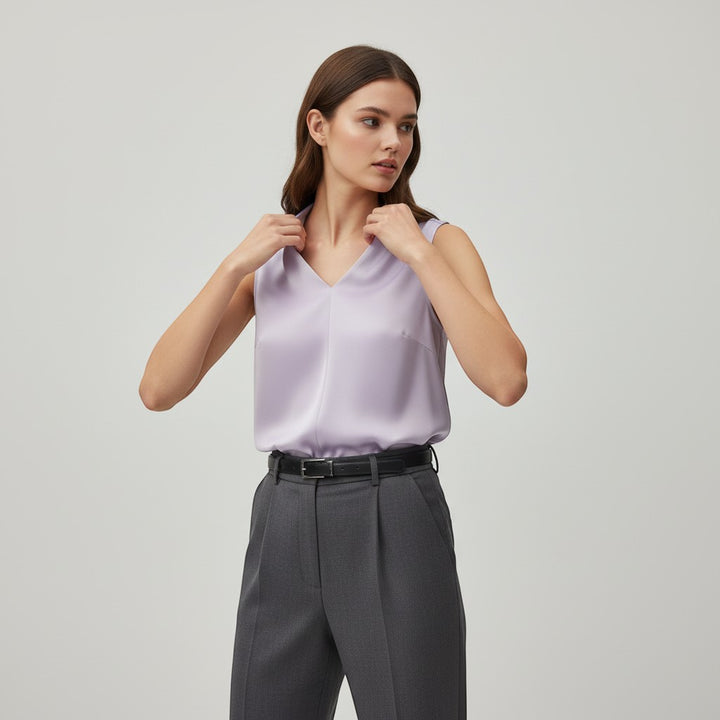Women's Sleeveless V-Neck Blouse-Vyana Collective