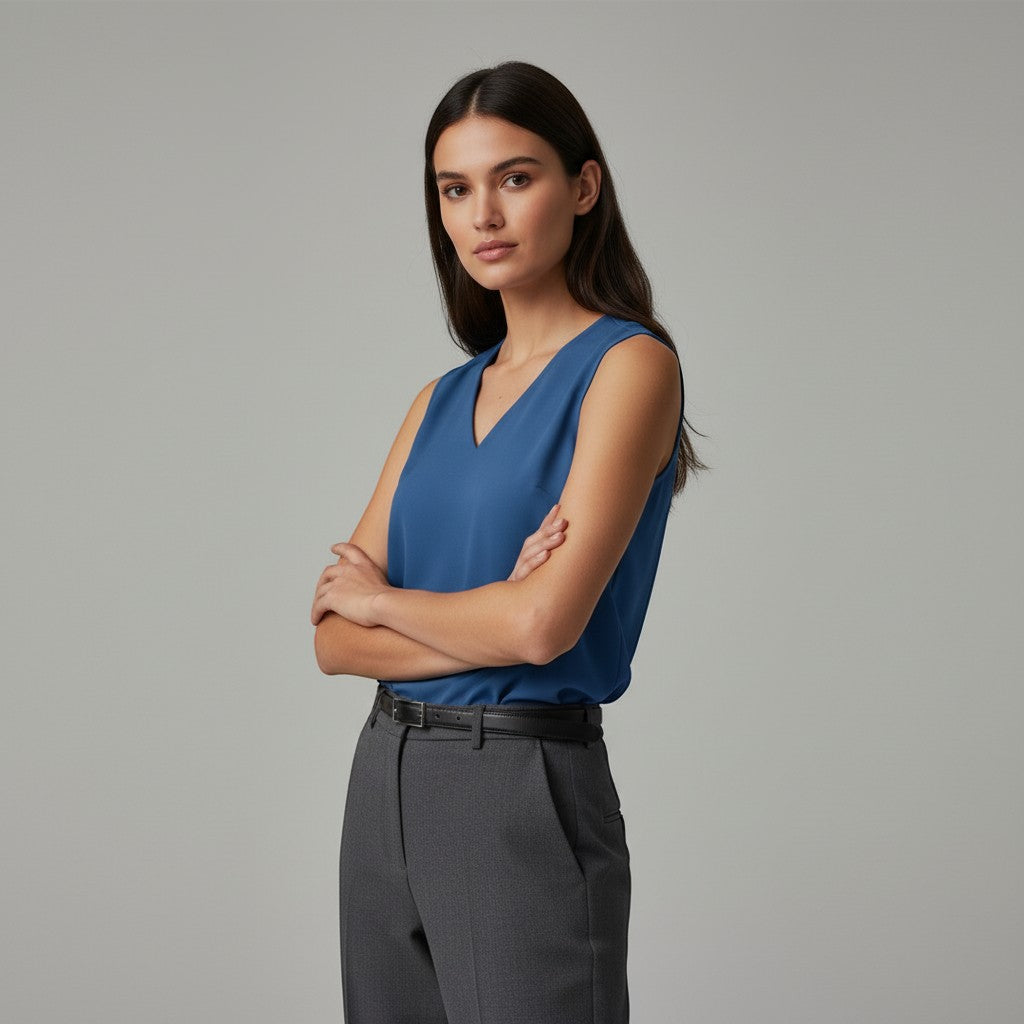 Women's Sleeveless V-Neck Blouse-Vyana Collective