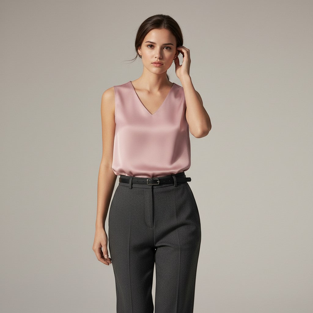 Women's Sleeveless V-Neck Blouse-Vyana Collective
