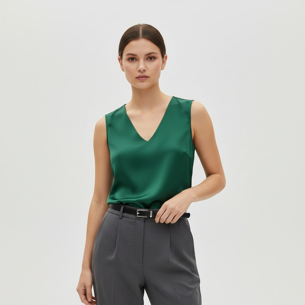 Women's Sleeveless V-Neck Blouse-Vyana Collective