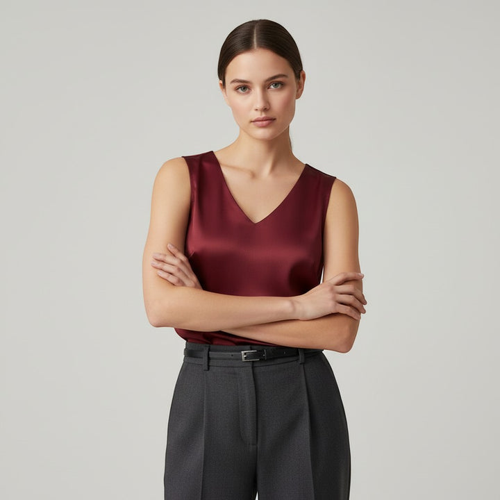 Women's Sleeveless V-Neck Blouse-Vyana Collective