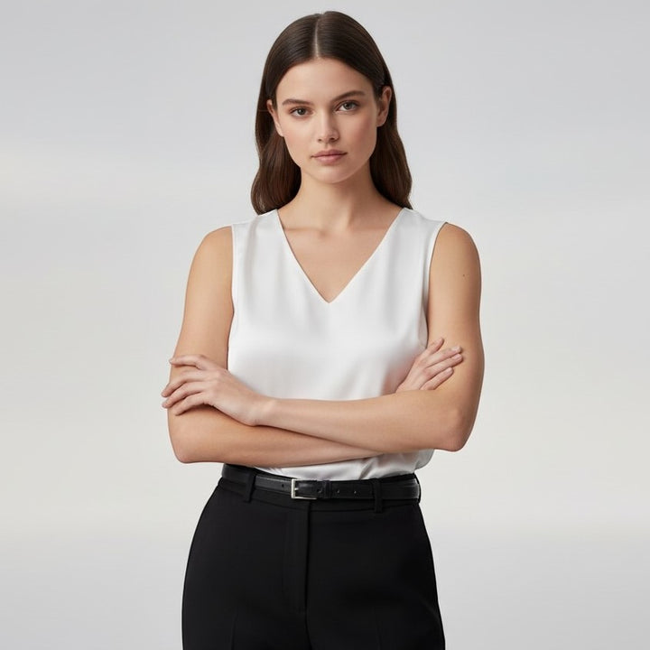 Women's Sleeveless V-Neck Blouse-Vyana Collective