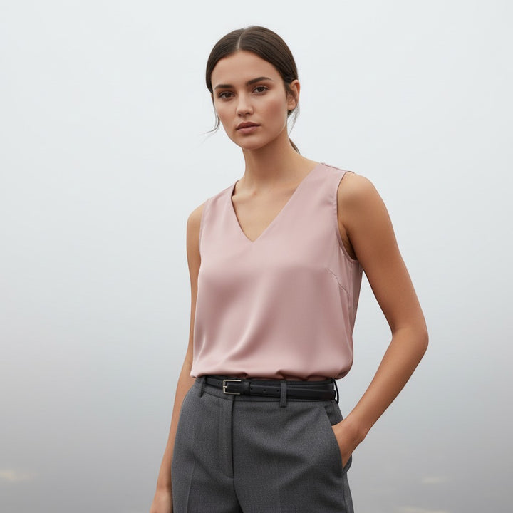 Women's Sleeveless V-Neck Blouse-Vyana Collective